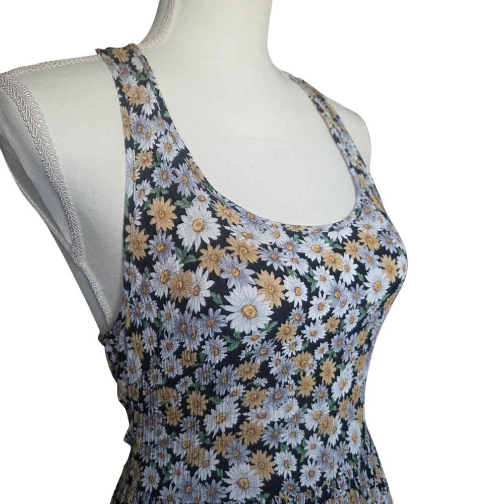 Forever 21 Floral Daisy Dress Black White Yellow Sleeveless Mini Racerback Small